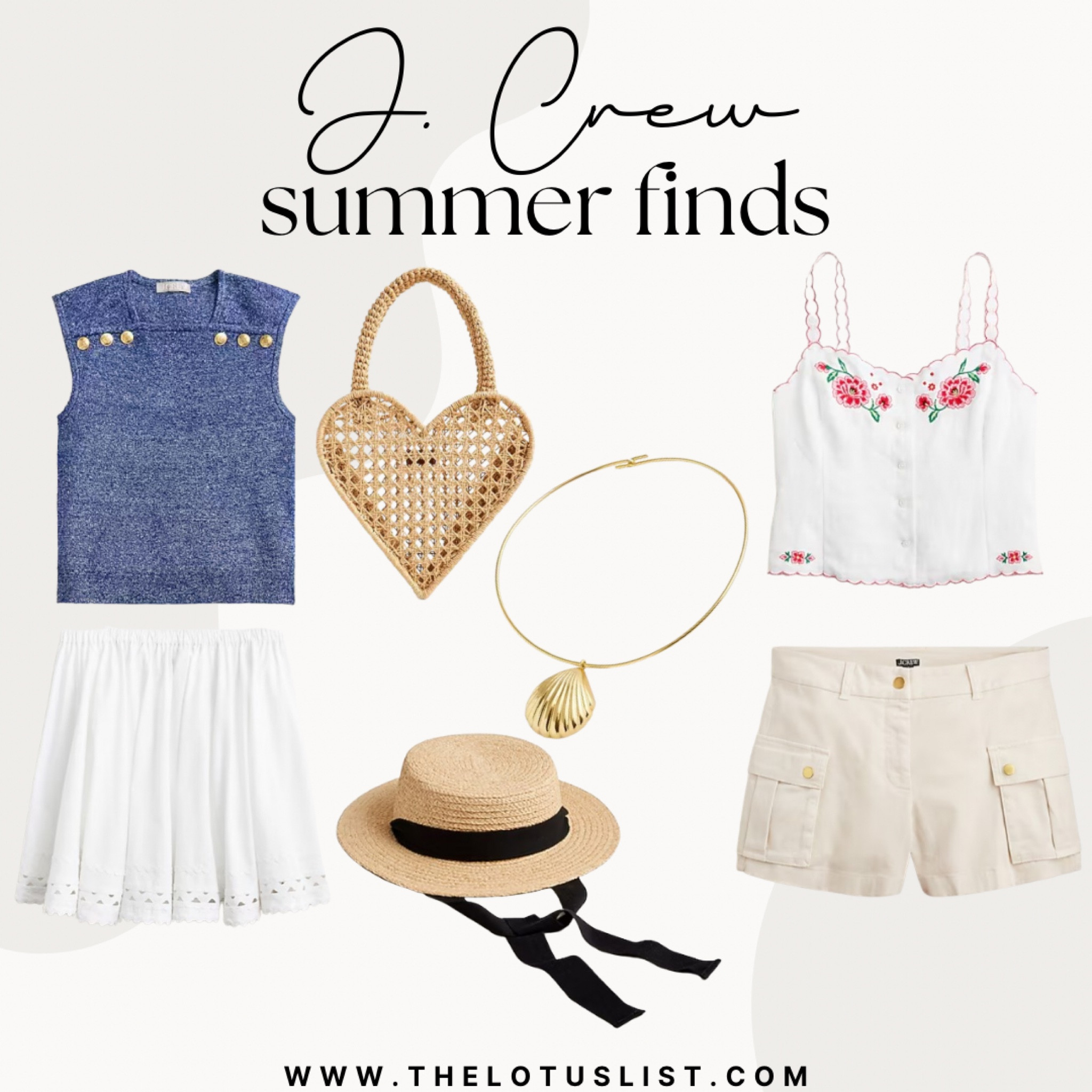 J. Crew summer finds

Ltkfindsunder50 / LTKsalealert / LTKitbag / ltksummersales / j crew / j. Crew / j crew sale / summer sale / summer outfit / summer outfits / outfit idea / skirt / white skirt / embroidered tank top / tank top / cargo shorts / summer hat / hat with ribbon / heart shaped bag / wicker bag / sale / sale alert / seashell necklace gold necklace 

#LTKSeasonal #LTKFindsUnder100 #LTKStyleTip
