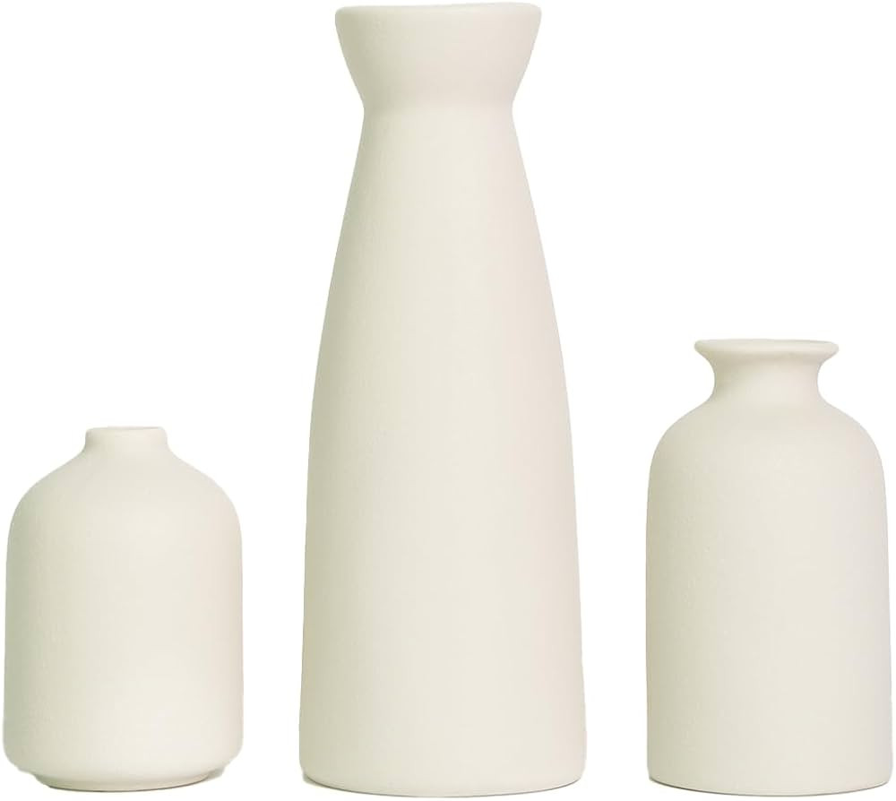 Juego de 3 jarrones de cerámica envejecida, decoración moderna bohemia para el hogar, jarrones ... | Amazon (US)