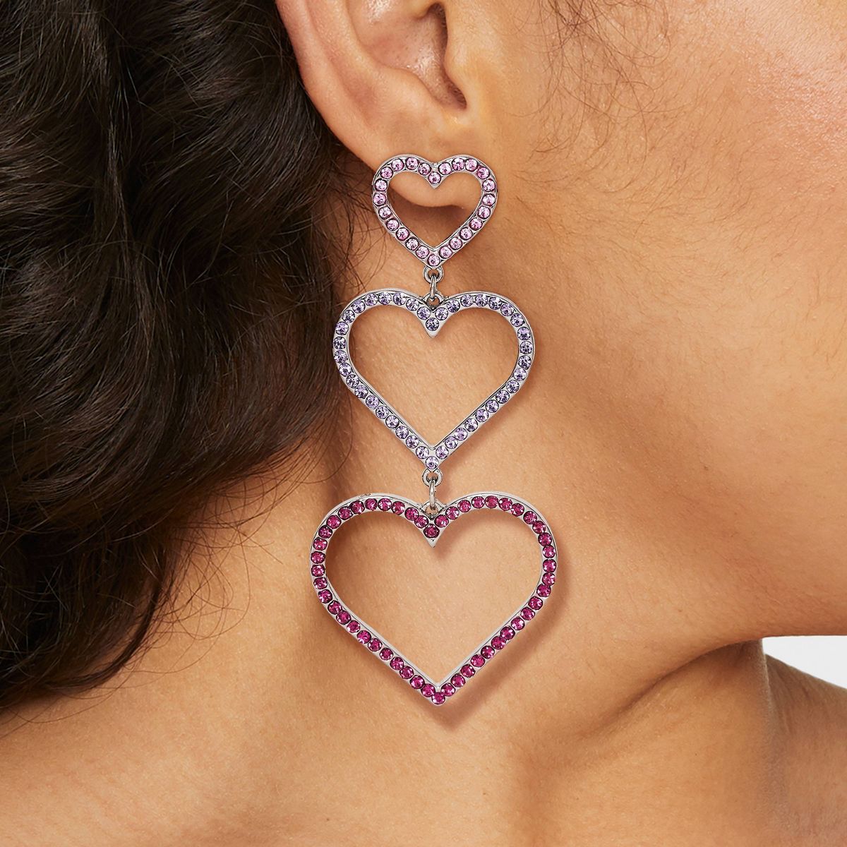 Pave Heart Cubic Zirconia Drop Earrings - Wild Fable™ Pink | Target