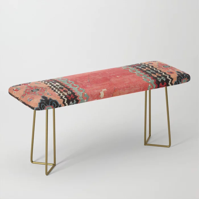 Sivas Antique Cappadocian Turkish Niche Kilim Print Bench/ottoman by Vicky Brago-mitchella(r) - Gold | Society6