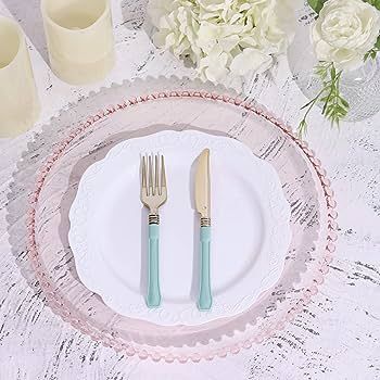 Efavormart 6 Pack 12" Clear Blush Acrylic Round Charger Plates With Beaded Rim Dinner Charger Pla... | Amazon (US)