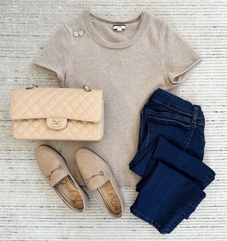 Spring outfit with cashmere tee paired with jeans and loafers for a classic look. Great for casual workwear or everyday spring outfit. Easy to throw on and can be paired with sandals, too! 

#LTKSeasonal #LTKstyletip