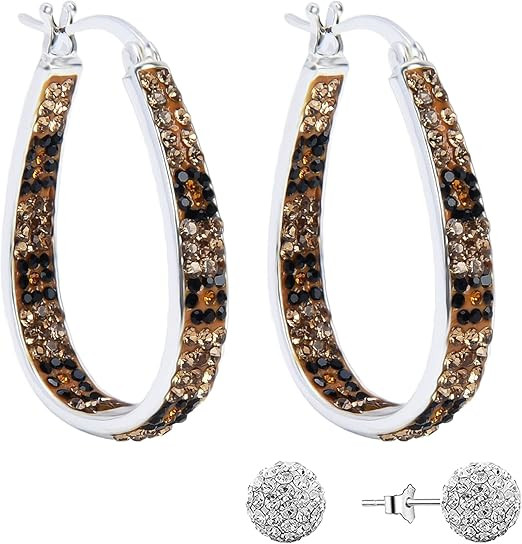 MUYUU Crystal Hoop Earrings, Silver Hoop Earrings For Women Sparkly Earrings Fashion Jewelry | Amazon (US)