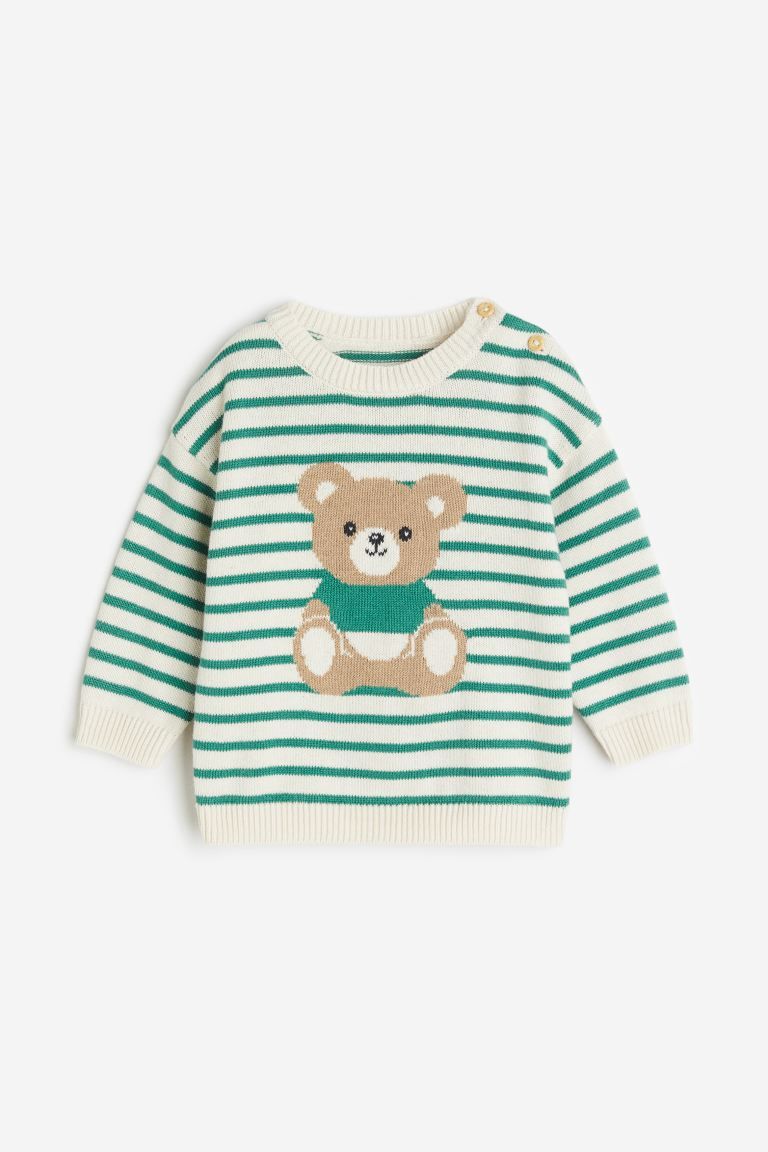Cotton jumper - Green/Teddy bear - Kids | H&M GB | H&M (UK, MY, IN, SG, PH, TW, HK)