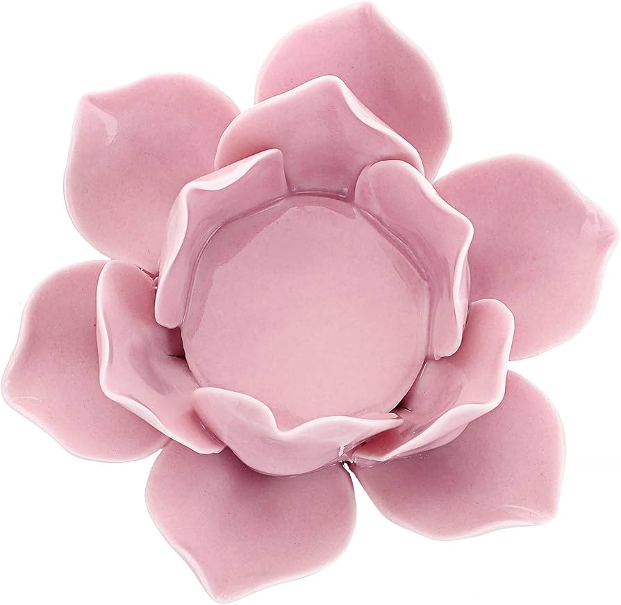 OwnMy 4.5 Inch Ceramic Lotus Flower Tea Light Holder Lotus Petals Candle Holder Candlestick, Voti... | Amazon (US)