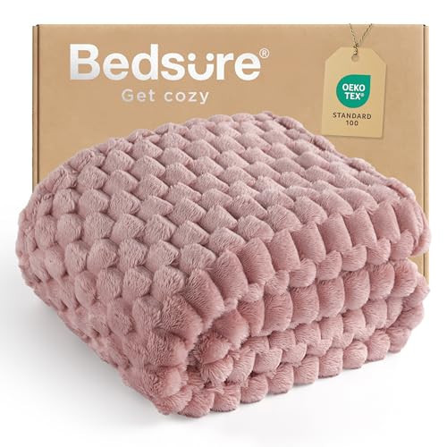 Bedsure Pink Throw Blanket for Couch - 350GSM Soft Cozy Throw Blankets for Bed Home Room Decor, GentleSoft Cute Fleece Birthday Gifts for Women Girls, 50x60 Inches | Amazon (US)