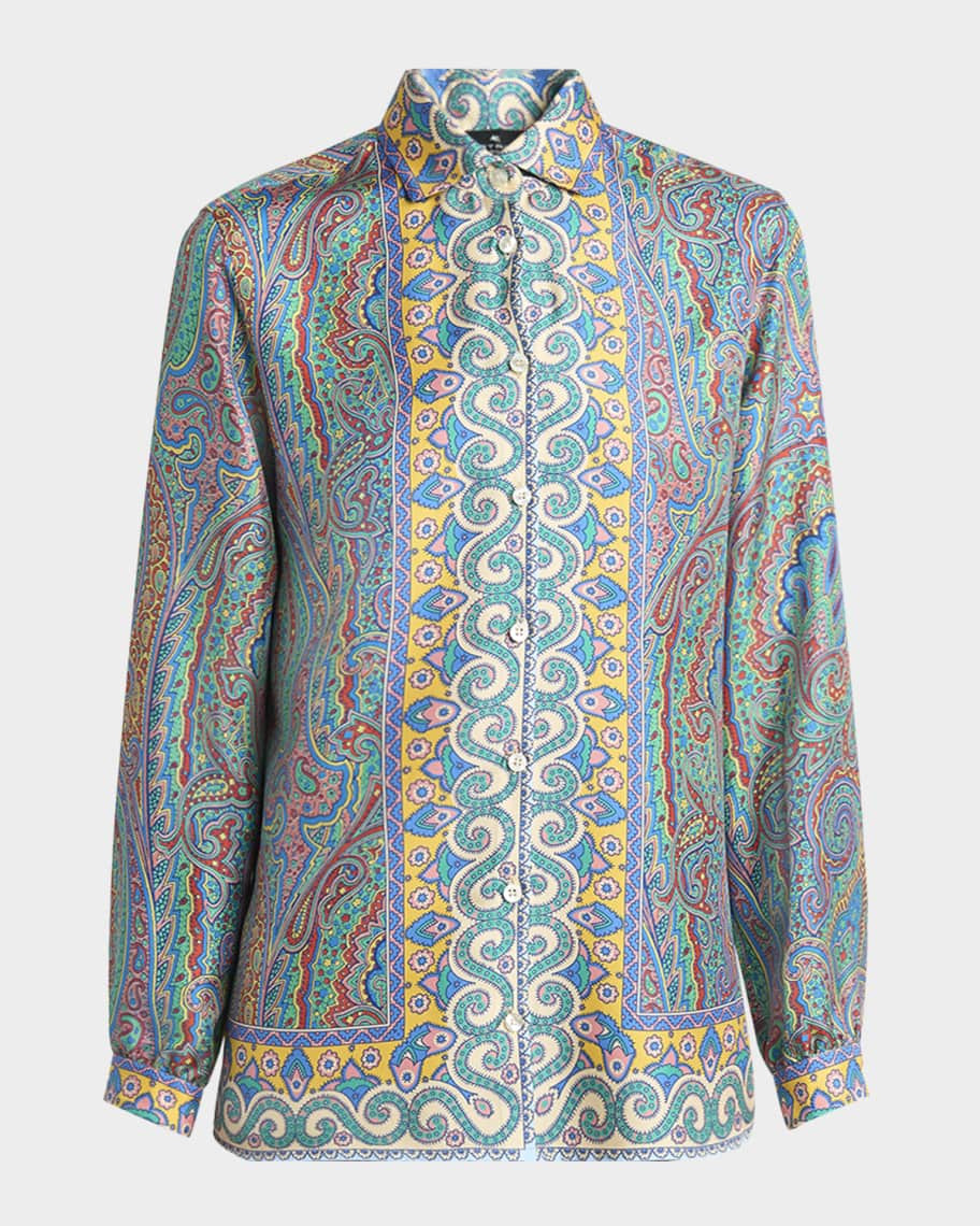 Etro Paisley Button Down Silk Blouse | Neiman Marcus