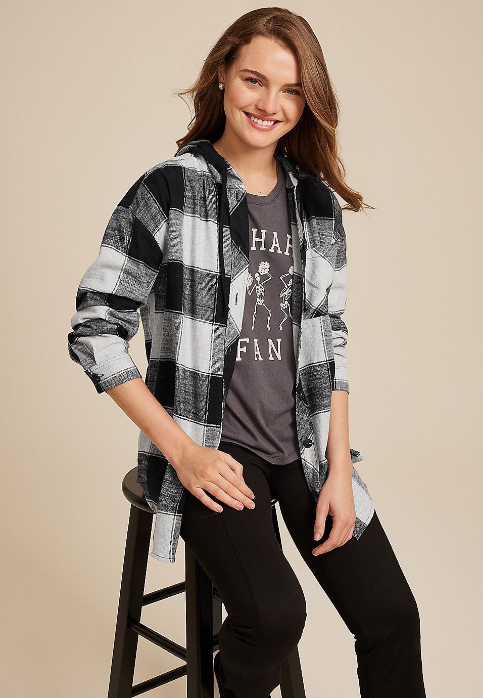 Collegiate Plaid Hooded Button Down Shirt | Maurices