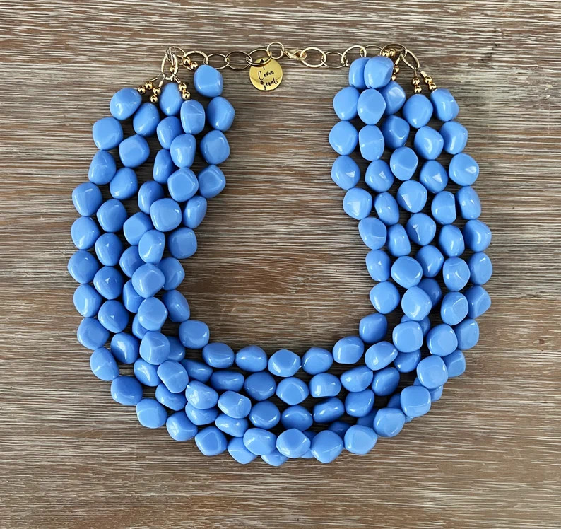 Newport Blue Blue Jewelry Cornflower Statement Necklace September Birthstone Blue Bib Necklace Be... | Etsy (Global)