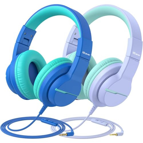 iClever Kids Headphones for School/Travel with Safe Volume 74/85dBA, HS19 Stereo Sound Over-Ear Headphones for Kids with Mic FunShare, Foldable 3.5mm Wired for iPad/Computer, 2 Pack | Amazon (US)