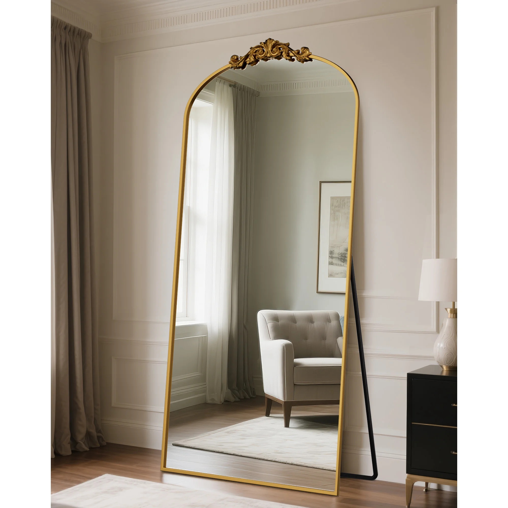 78"x38" Vintage Arched Full-Length Mirror with Carved Metal Frame, Baroque-Style Floor Mirror for... | Walmart (US)