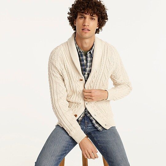 Cotton cable-knit shawl-collar cardigan sweater | J.Crew US