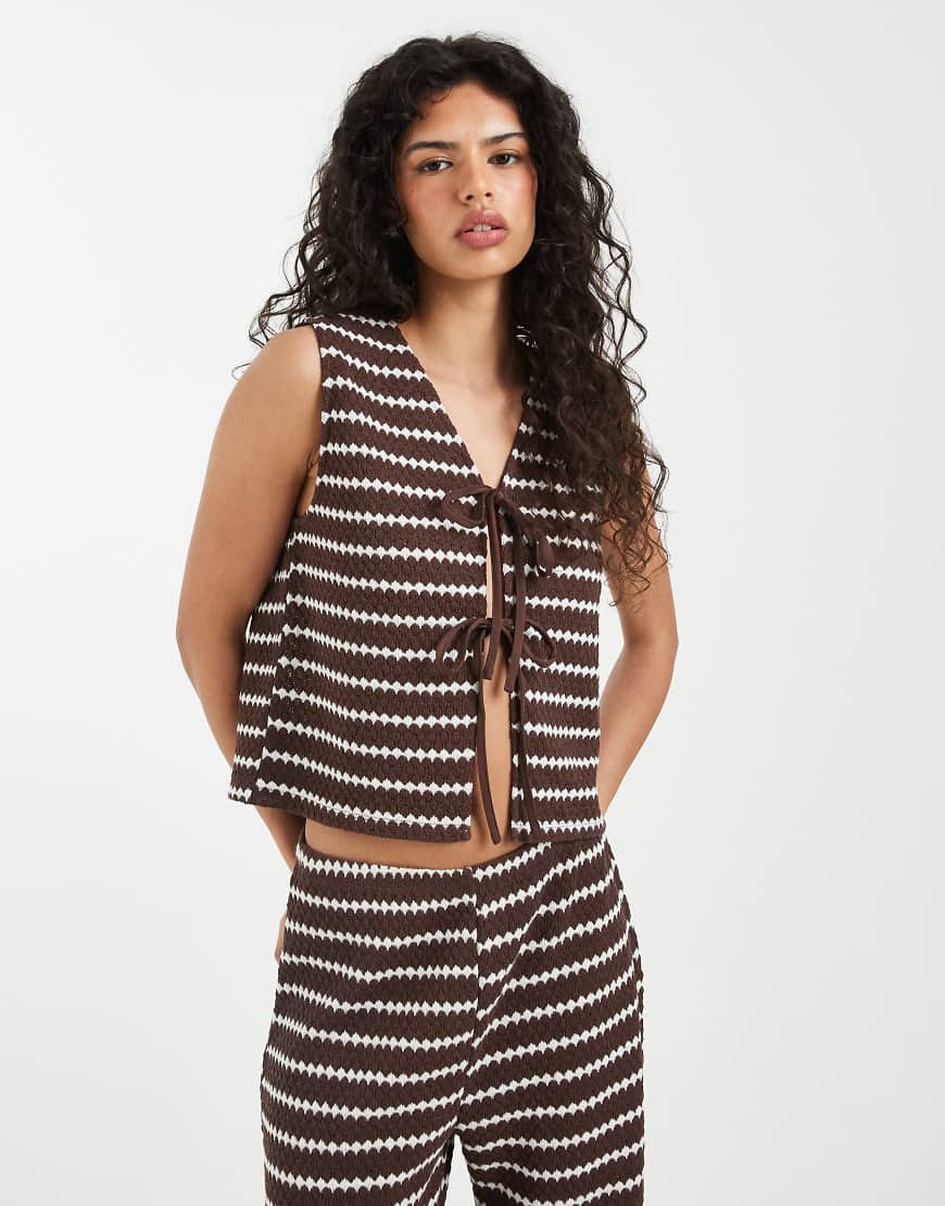 ONLY knit tie front top co-ord in brown stripe | ASOS (Global)