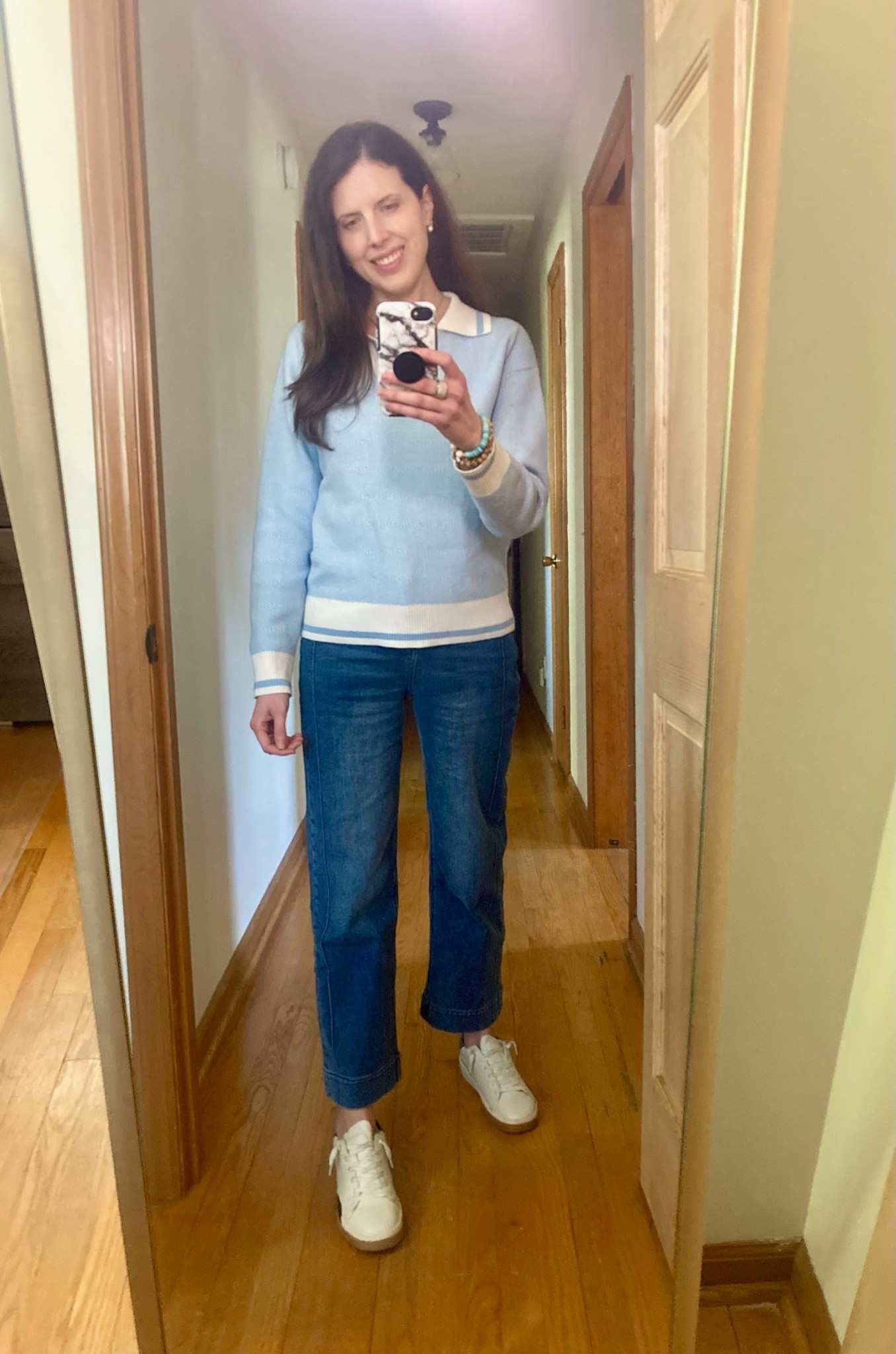Barrel jean outfit, polo sweater, blue sweater, sneakers, spring denim outfit, spring outfit, weekend outfit 

#LTKdayinmylife #LTKootd #LTKgrwm