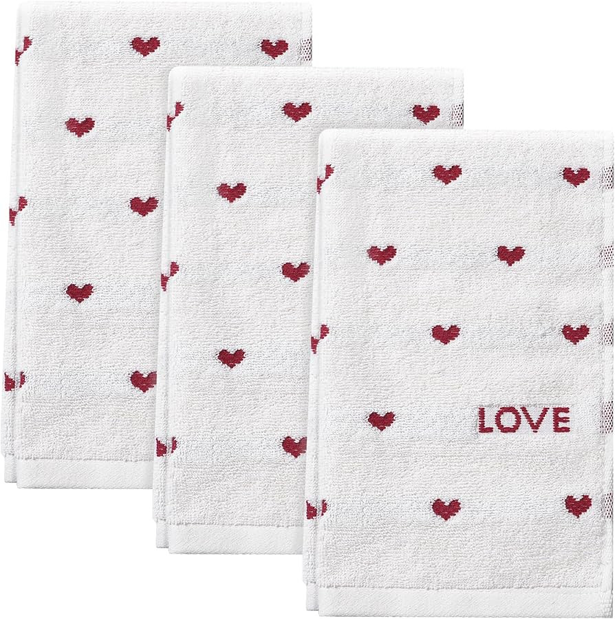 3pcs Valentine's Day Hand Towels Red White Hearts Embroidered Towel for Bath Cotton Soft Bathroom... | Amazon (US)