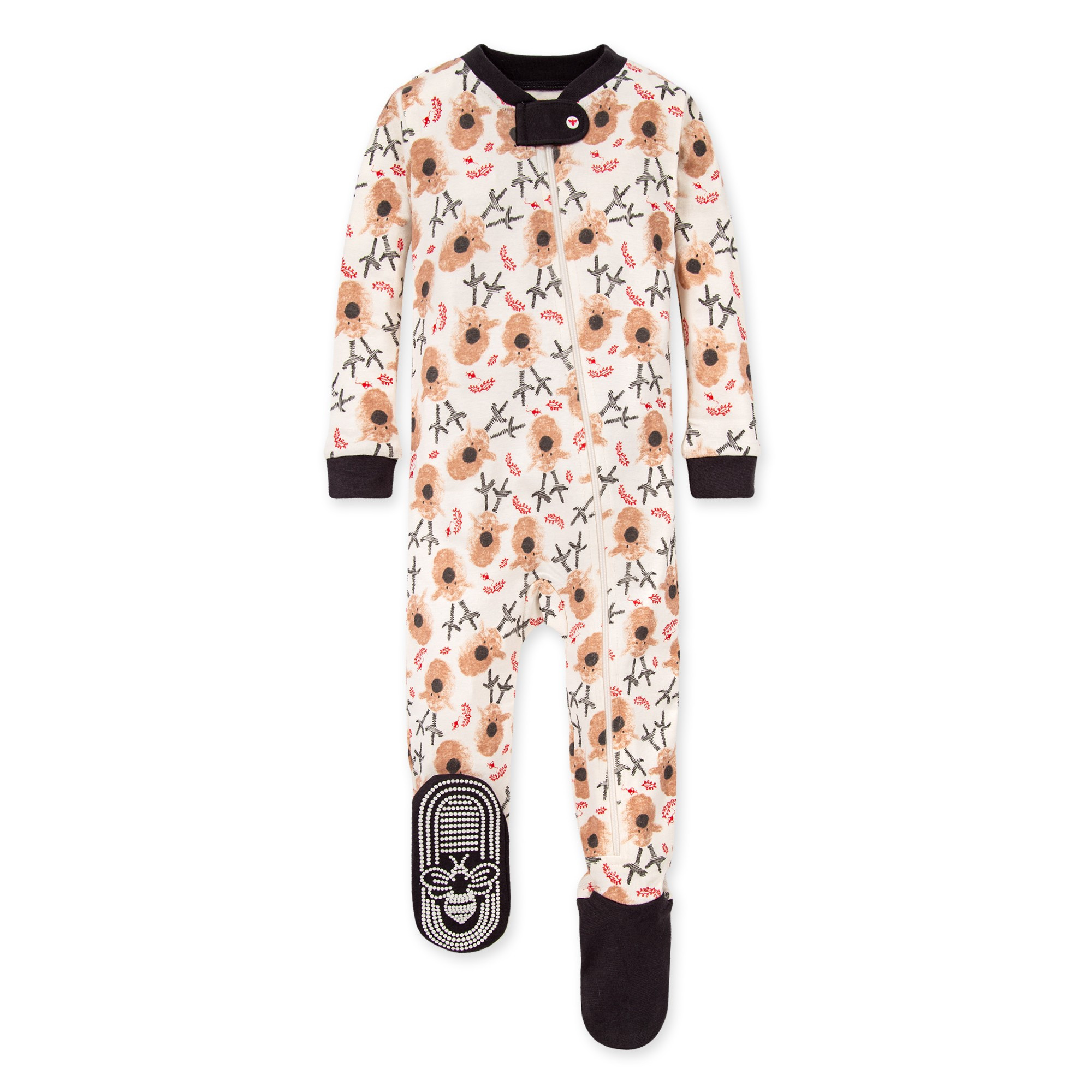 Reindeer Organic Baby  Zip Up Footed Holiday  Family Pajamas | Burts Bees Baby