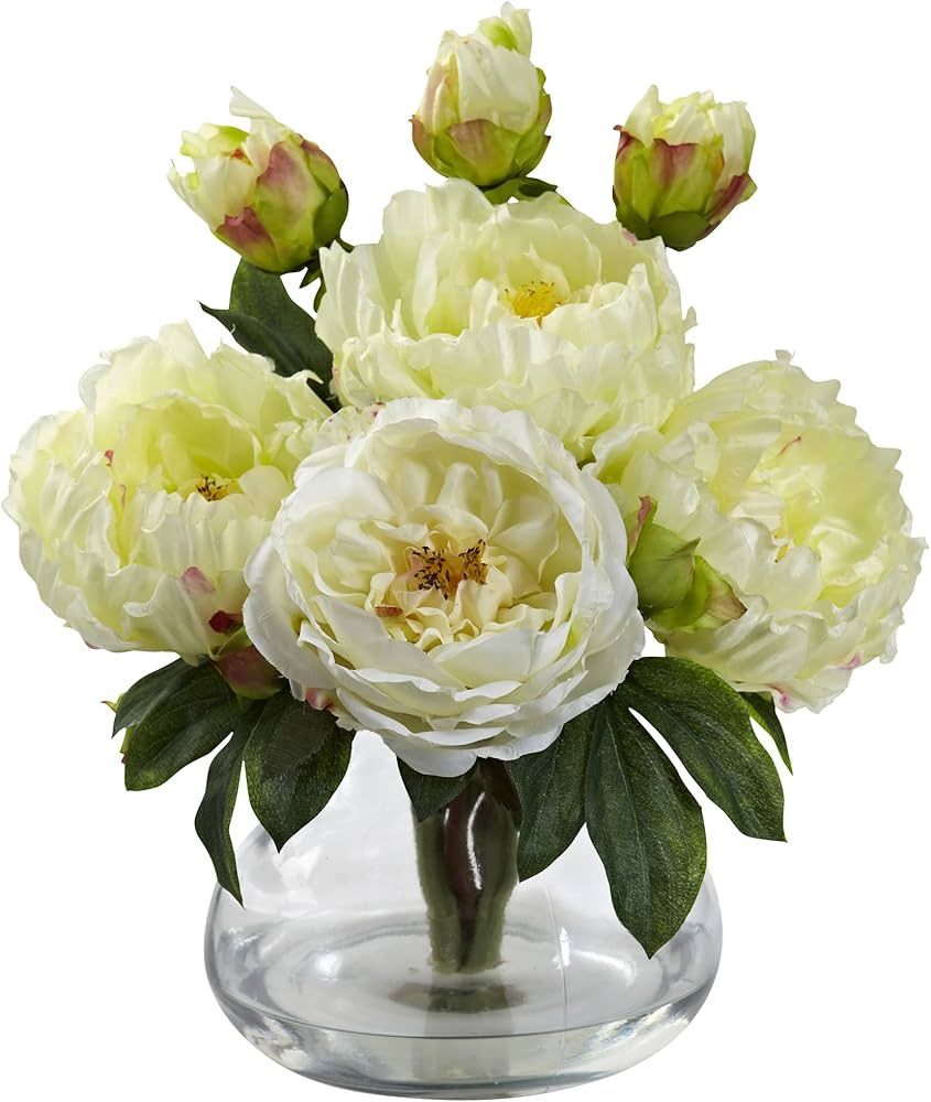 Nearly Natural 1400-WH Peony and Rose with Vase, White | Amazon (US)
