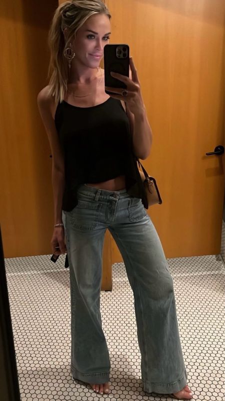 Shop Olivia flower's front patch pocket wide leg jeans  black Cami tank #OliviaFlowers #CelebrityStyle

#LTKSaleAlert #LTKStyleTip #LTKFindsUnder100