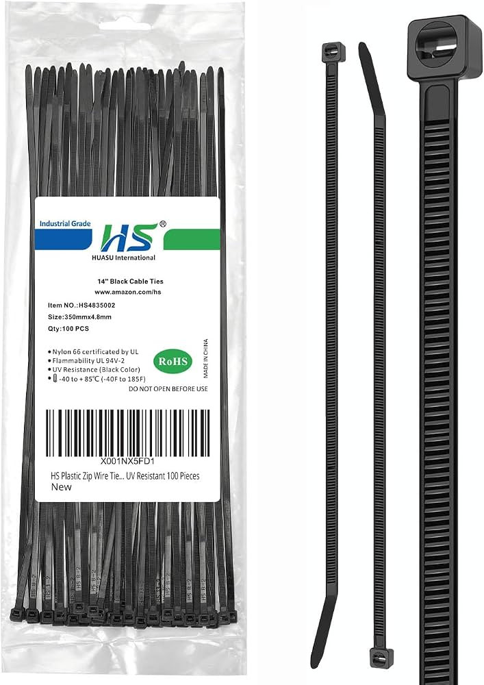 HS 14 Inch Plastic Wire Zip Ties UV Resistant for Fencing Camping Outdoor Purpose 100pcs,50 LBS S... | Amazon (US)