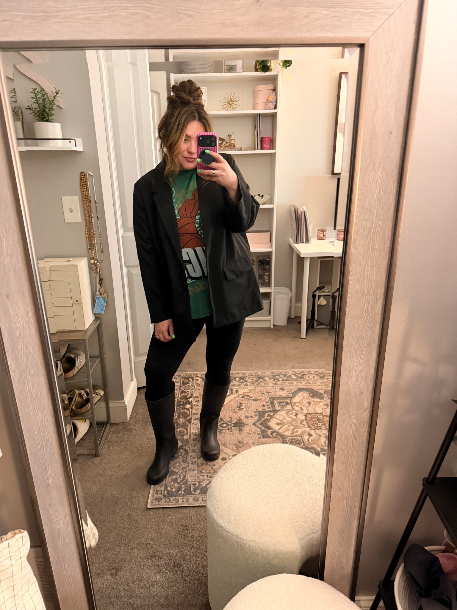 Work fit -
Old navy blazer xxl
Target rain boots 

#LTKPlusSize #LTKMidsize