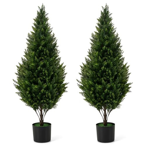 Goplus 4 FT Artificial Cedar Topiary Trees for Outdoors, Set of 2 Potted Fake Cypress Trees, Faux Cedar Pines Evergreen Plants for Indoor Home Front Porch Decor | Amazon (US)