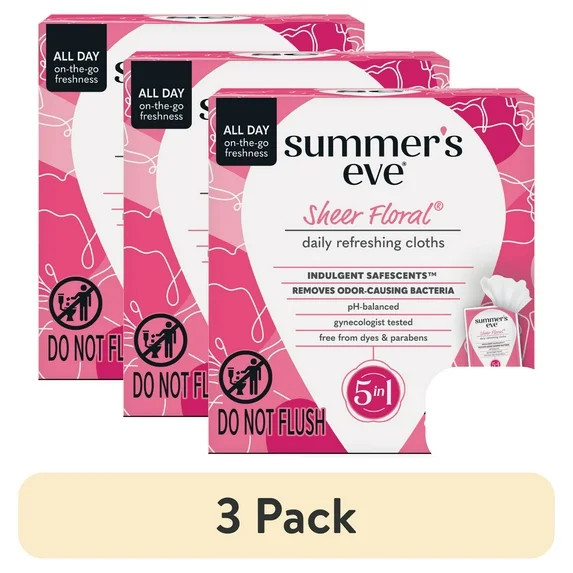 (3 pack) Summer's Eve Sheer Floral Daily Feminine Wipes, Removes Odor, pH Balanced, 12 count | Walmart (US)