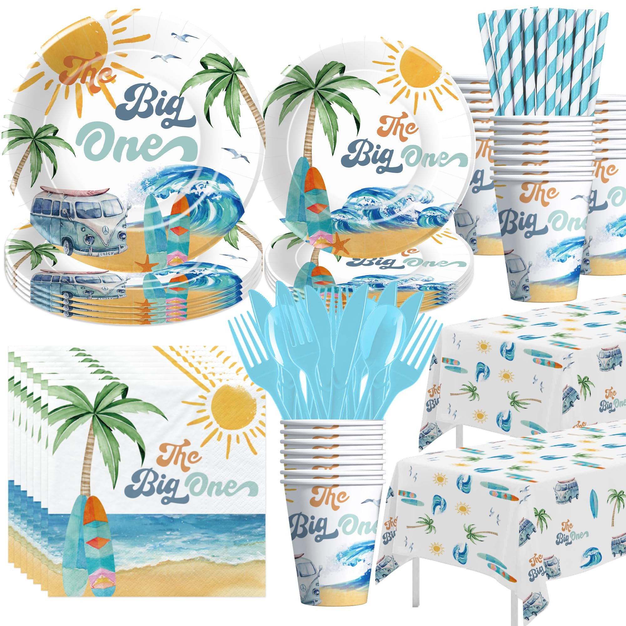 Surf First Birthday Party Supplies Boy - Surfing The Big One Birthday Decorations Tableware, Plat... | Amazon (US)