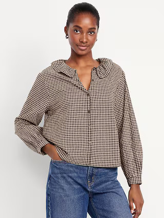 Button-Down Plaid Ruffle Shirt | Old Navy (US)