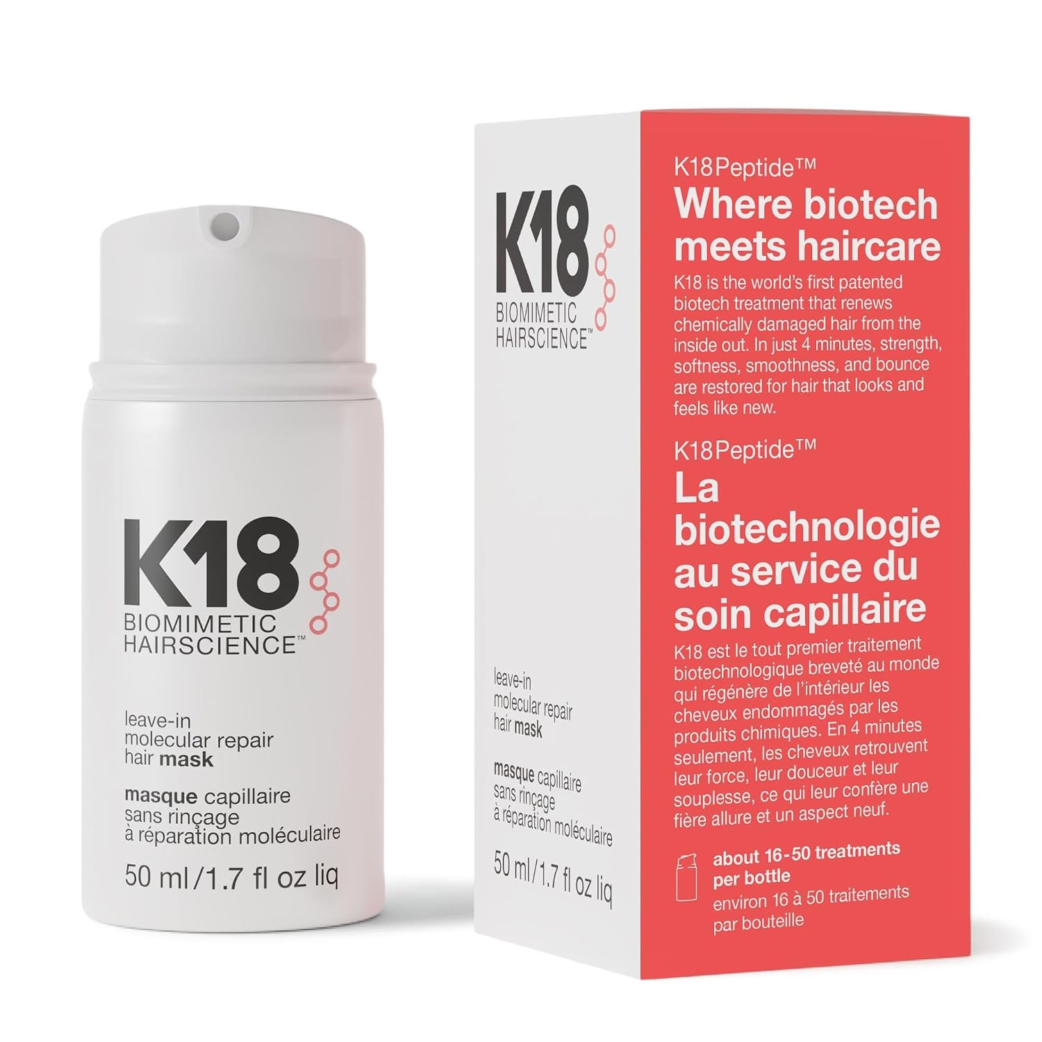 K18 Leave-In Molecular Repair Hair Mask, 4-Minute Speed Treatment, Renews Hair Damage From Color,... | Amazon (US)