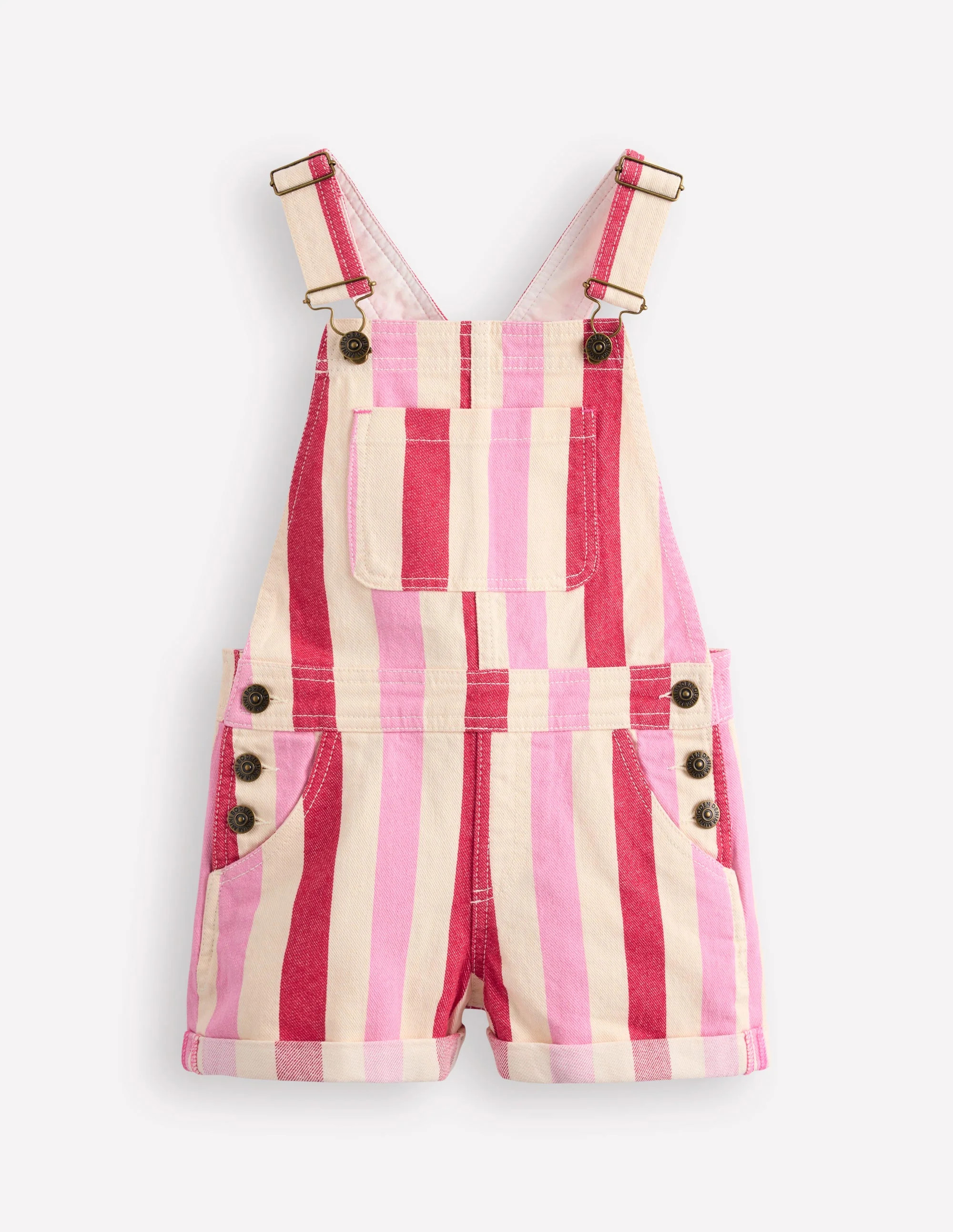 Heart Pocket Short Dungarees-Pink and Red Stripe | Boden (US)