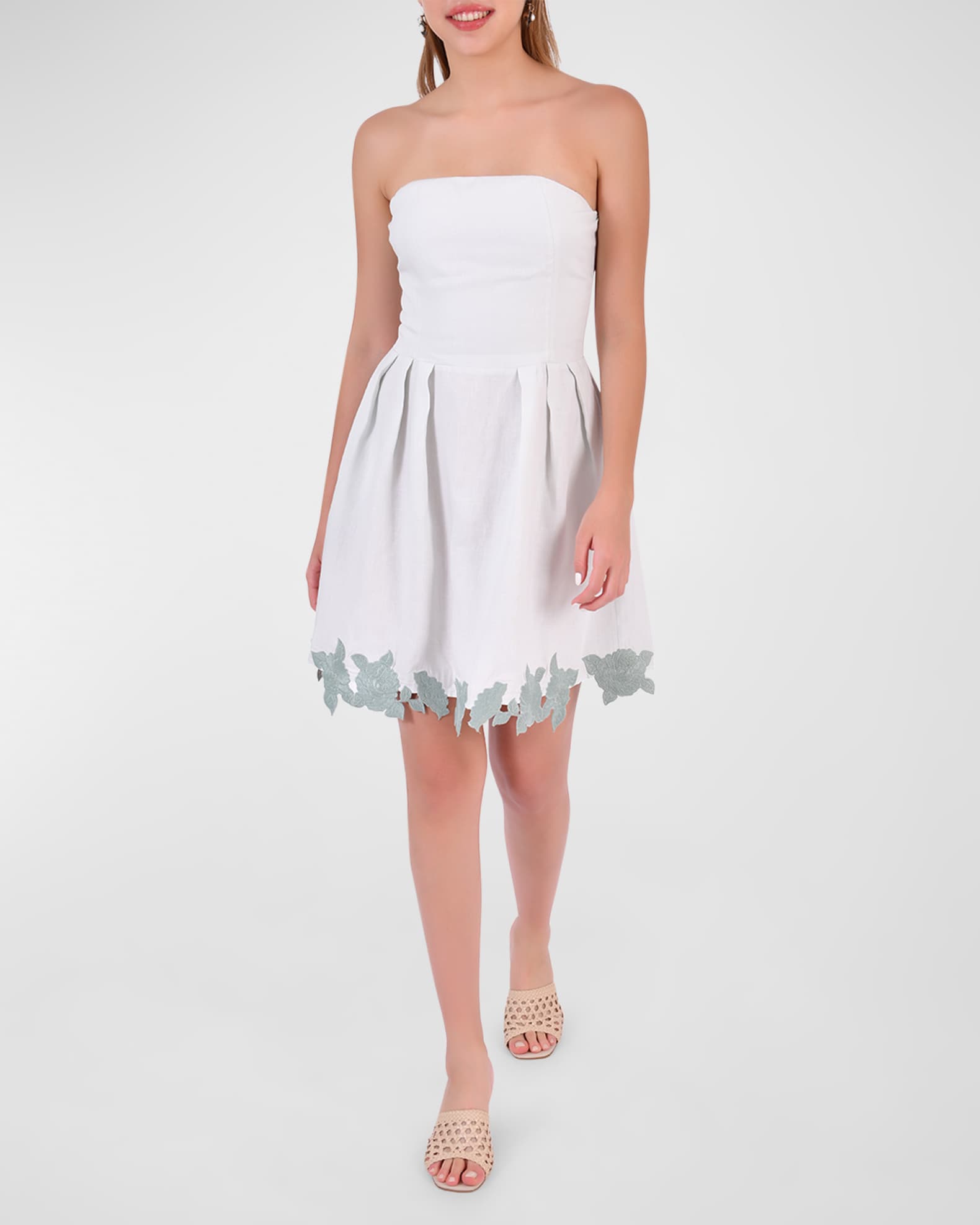 FANM MON Sina Strapless Scalloped-Hem Linen Mini Dress | Neiman Marcus
