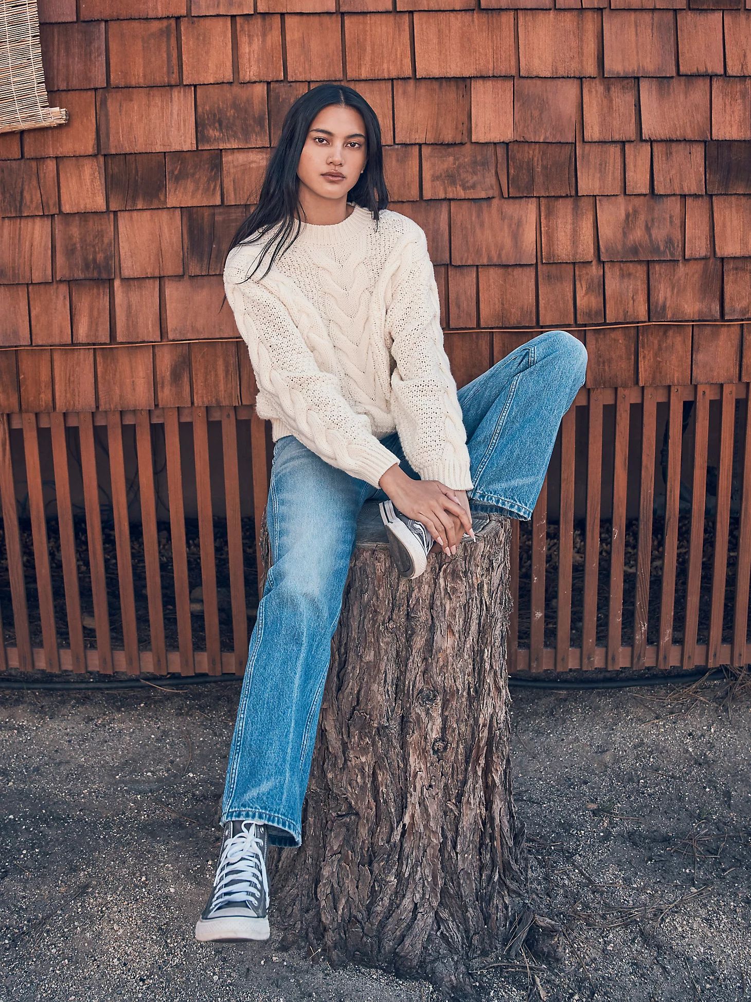 Women's Cable Knit Sweater in Worn White | Wrangler