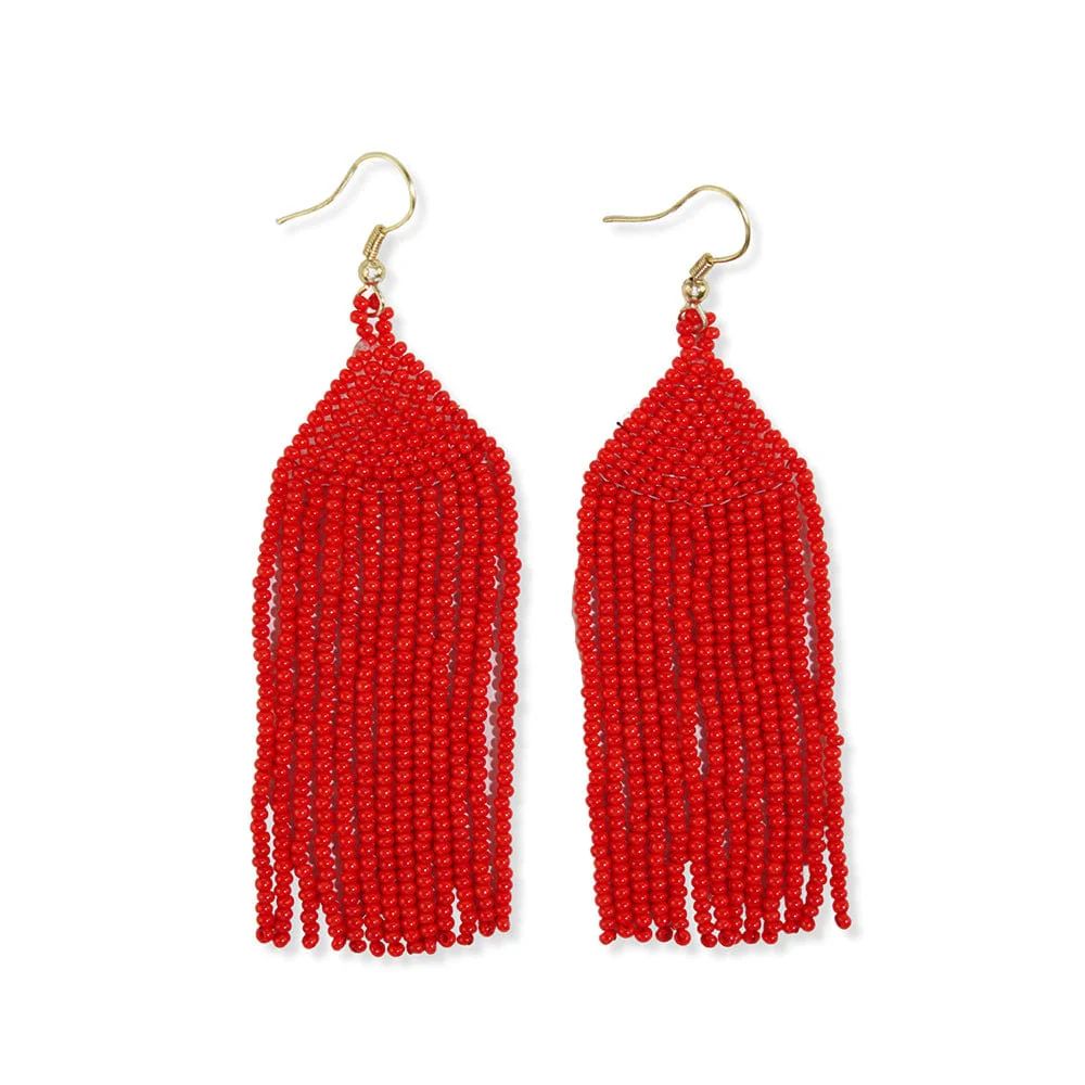 Michele Solid Beaded Fringe Earrings Tomato Red | INK+ALLOY