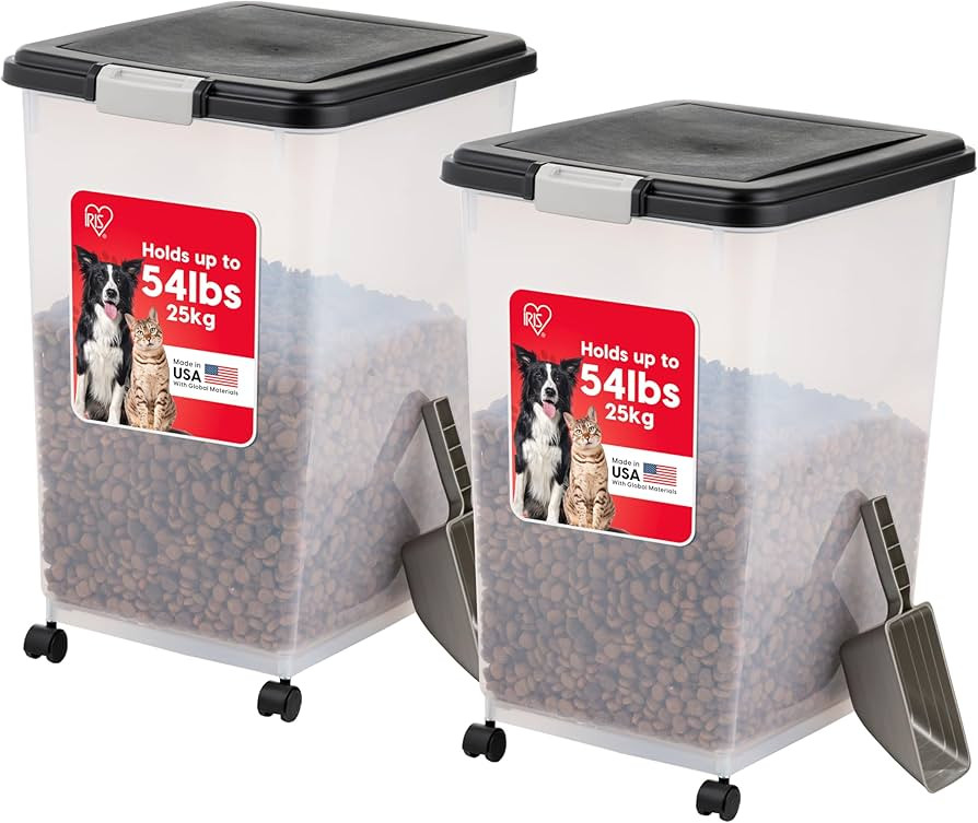 IRIS USA Airtight Dog Food Storage Container, Up to 54 lbs, Attachable Wheels, For Dog Cat Bird a... | Amazon (US)