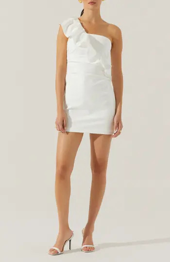 ASTR the Label Camila Ruffle Detail One-Shoulder Minidress in White at Nordstrom Rack, Size Medium | Nordstrom Rack