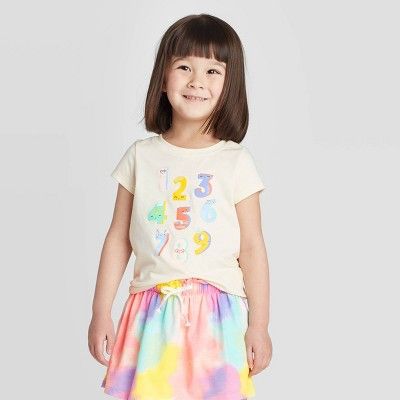 Toddler Girls' Short Sleeve Numbers Graphic T-Shirt - Cat & Jack™ Cream | Target