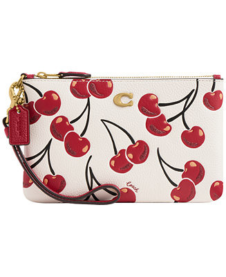 Boxed Essential Small Cherry Print Leather Wristlet | Macy's