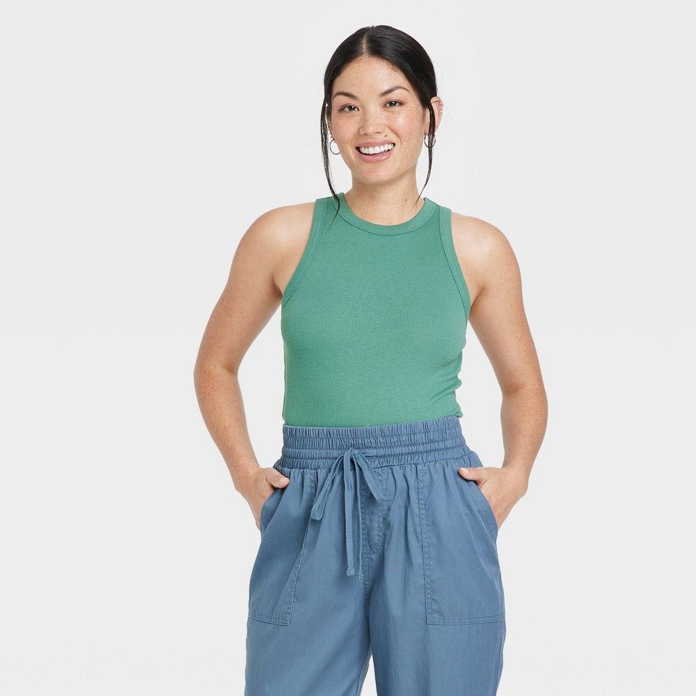 Women's Ribbed Tank Top - A New Day Teal Green L | Target