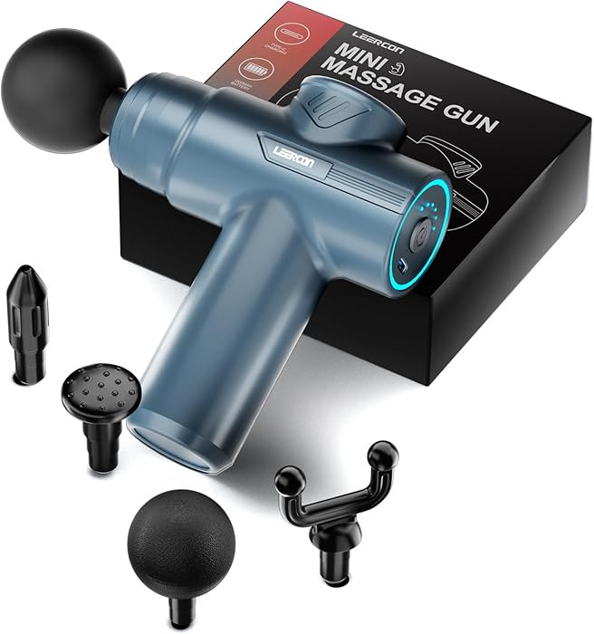LEERCON Small Massage Gun Handheld Deep Tissue Massager Gun for Pain Relief- 6 Speeds, 4 Heads, I... | Amazon (US)