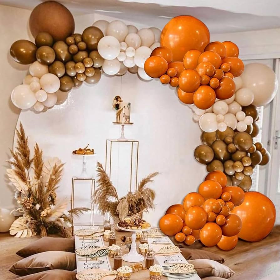 142pcs Burnt Orange Balloon Garland Arch Kit, Burnt Orange Brown Sand White Balloons for Fall Boh... | Amazon (US)