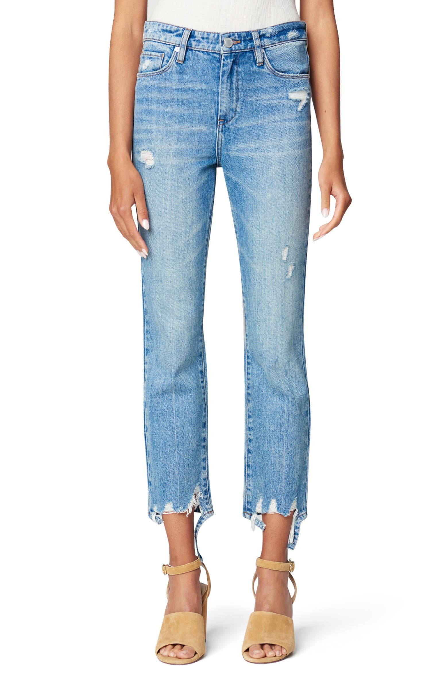 Madison Ripped Destroyed Hem Crop Nonstretch Jeans | Nordstrom