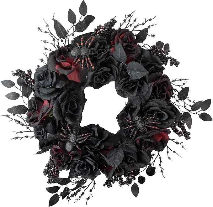 Northlight Burgundy and Black Roses with Spiders Halloween Wreath, 24-Inch, Unlit | Amazon (US)