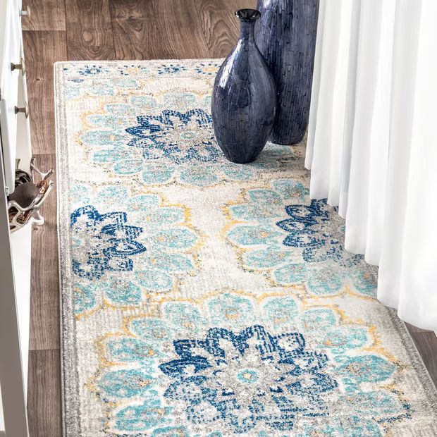 Blue Withered Bloom In Bouquet Area Rug | Rugs USA