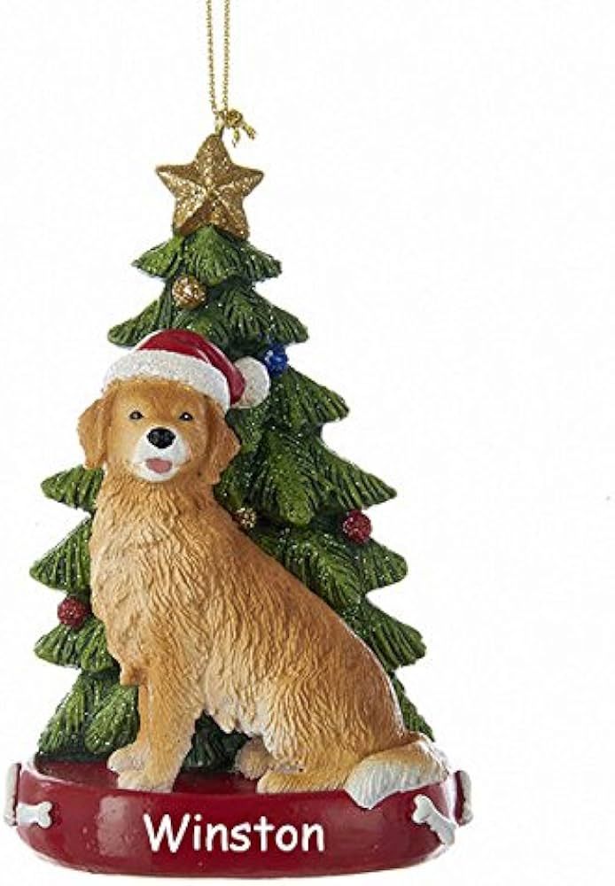 Personalized Golden Retriever Dog with Santa Hat and Glittered Christmas Tree Hanging Christmas O... | Amazon (US)