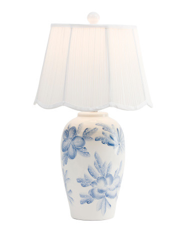 25in Ceramic Floral Table Lamp With Linen Pleated Shade | TJ Maxx