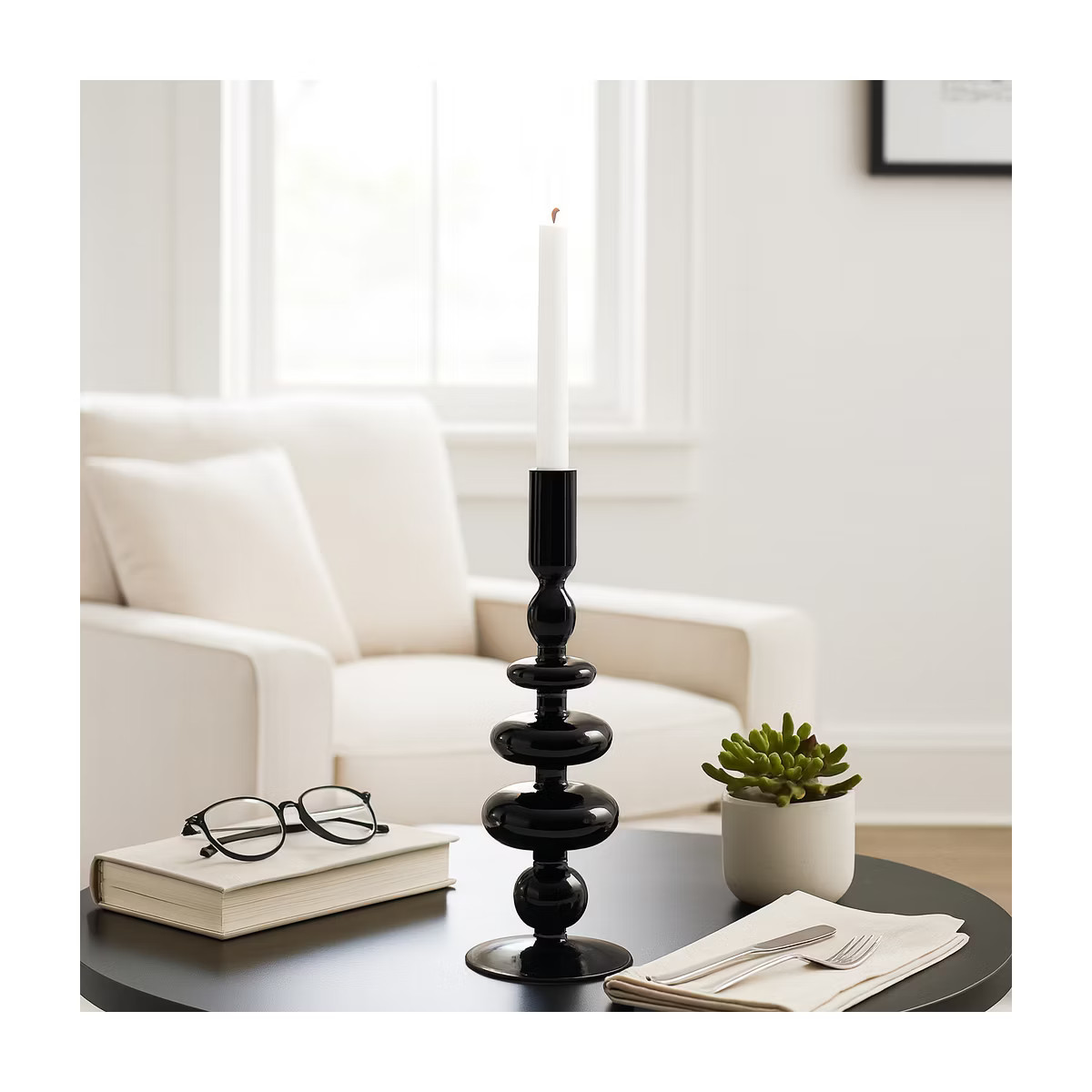 Decorative Candle Holder for Taper Candles - Modern Glass Candlestick Holder with Disc and Sphere... | Target