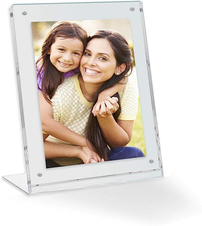 5x7 Acrylic Floating Picture Frame - Table Stand with Chrome Magnetic Front Cover to Easily Chang... | Amazon (US)