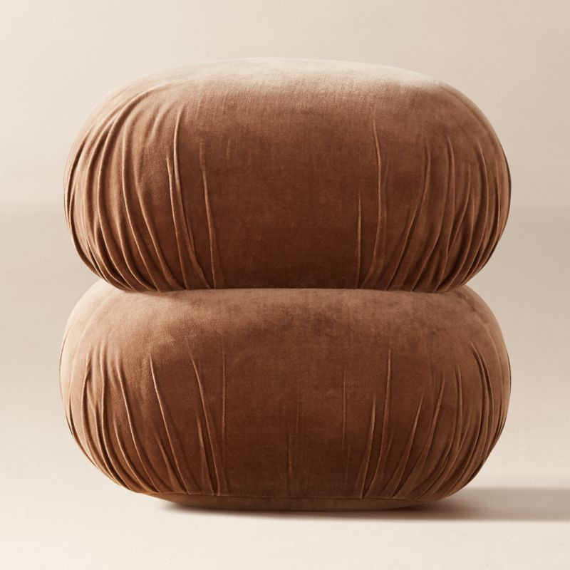 Ruched Dark Beige Velvet Pouf + Reviews | CB2 | CB2