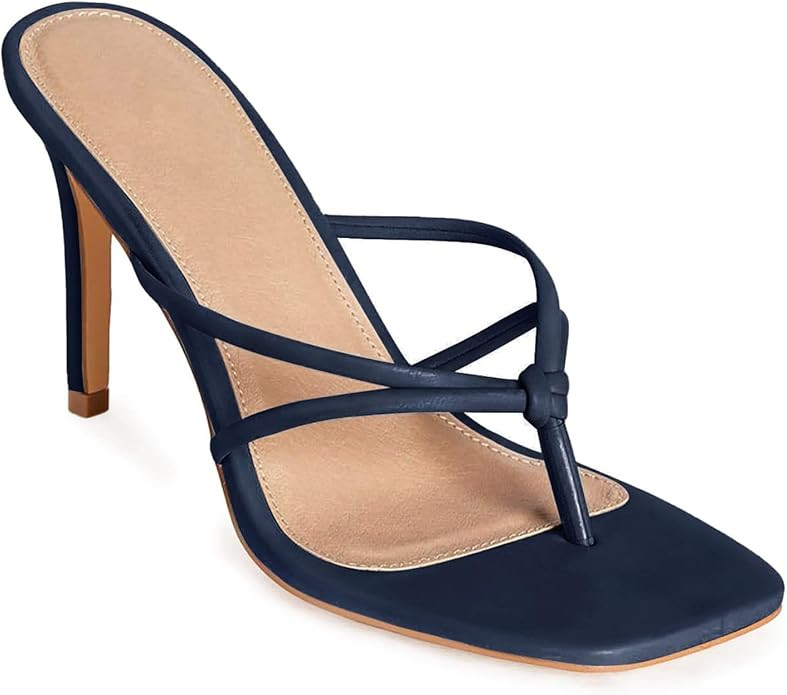 Coutgo Womens Strappy Heeded Sandals Square Toe Flip Flops Fashion Stiletto Thong Slip On Sandals | Amazon (US)