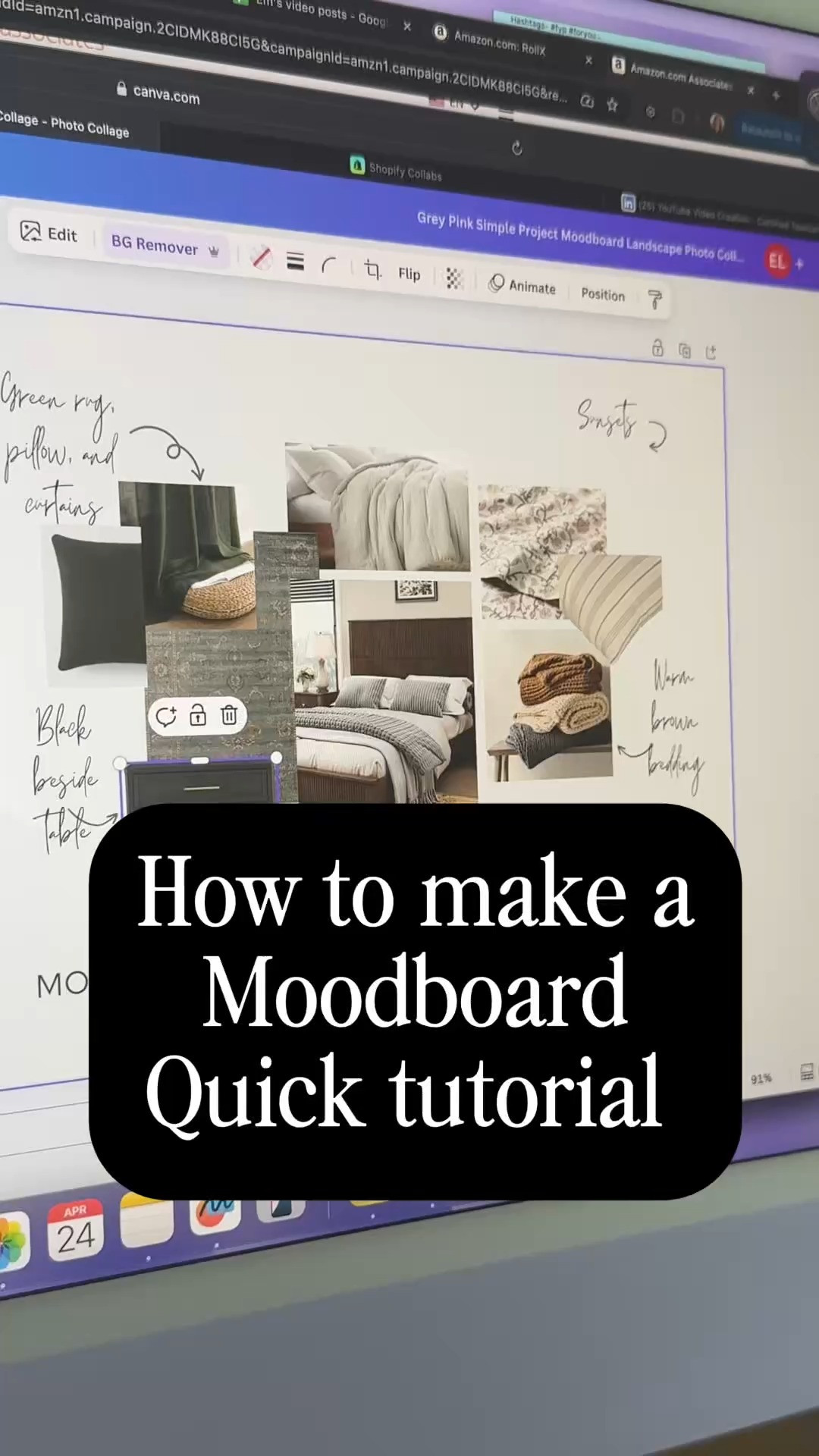 Here is a basic overview of what I use to make moodboards. I highly recommend getting a Canva Pro account to erase backgrounds and you have many more moodboard templates to choose from as well. You can capture images from your phone or your computer but I like to make the boards on my iMac for the larger screen. @canva @Apple #moodboards  

 #LTKHome #LTKWatchNow